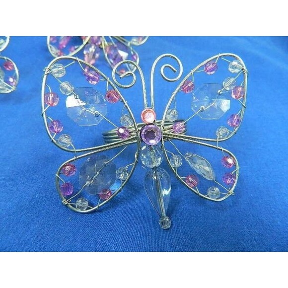 Butterfly Napkin Rings Lot of 5 Silver Tone Wire with Multicolored Beads - Picture 6 of 10